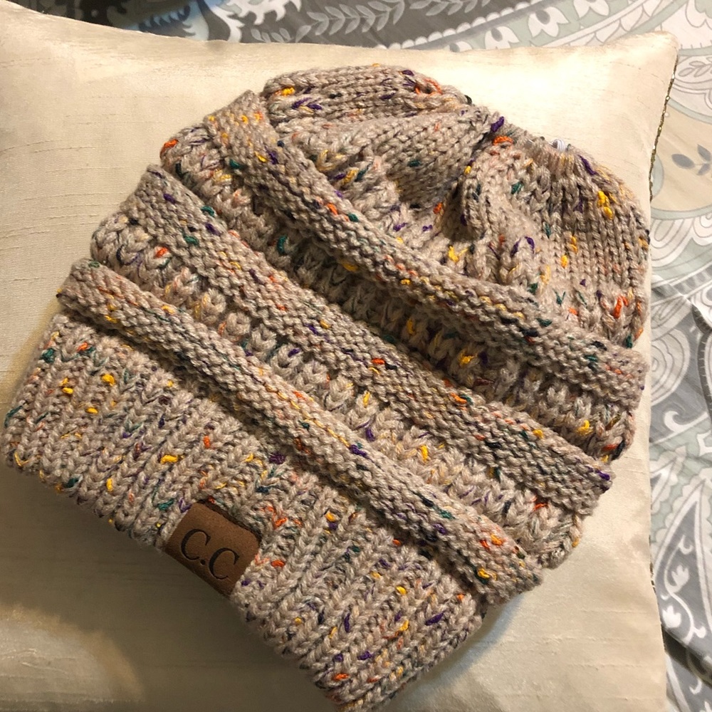 C.C beanie cap with ponytail hole beige